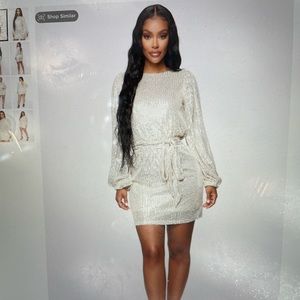 Sequin Mini Dress -silver/cream color. L but fits like a medium